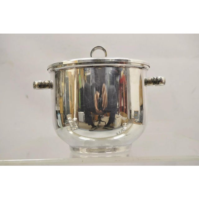 Mid-Century Modern Mid 20th Century English Silver Mfg Co. Mid Century Art Deco Silver Plated Lidded Ice Bucket For Sale - Image 3 of 11