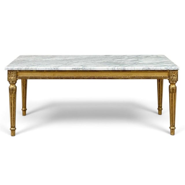 French French Louis XVI Giltwood Coffee Table With Carrara Marble For Sale - Image 3 of 18