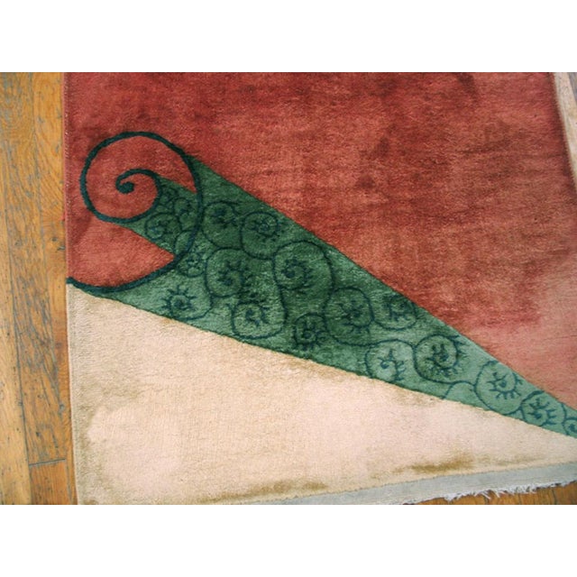 1930s Orange Open Solid Antique Chinese Deco Rug 3'x 4' 10" Handknotted Wool Carpet For Sale - Image 4 of 5