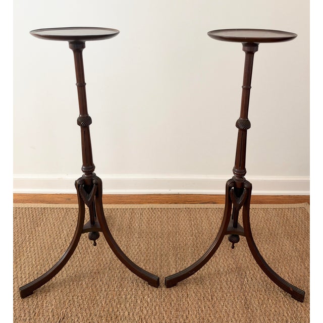 Absolutely lovely pair of regency style plant stands with beautiful details and tripod base. Graceful and charming with a...