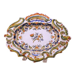 Early 20th Century French Rouen Faience Wall Platter With Pierced Rim For Sale