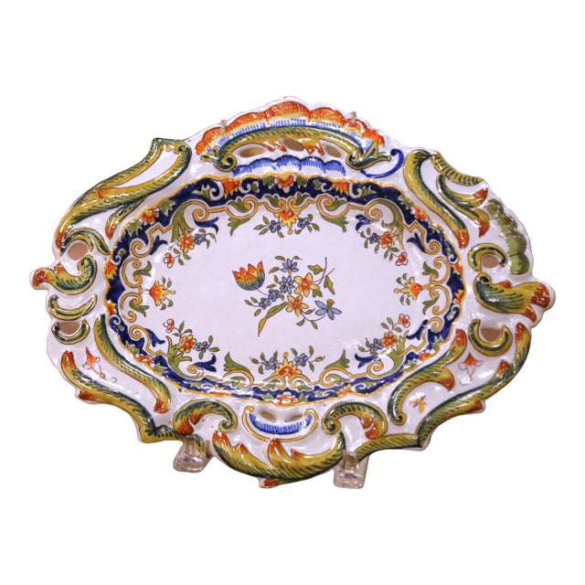 Early 20th Century French Rouen Faience Wall Platter With Pierced Rim For Sale