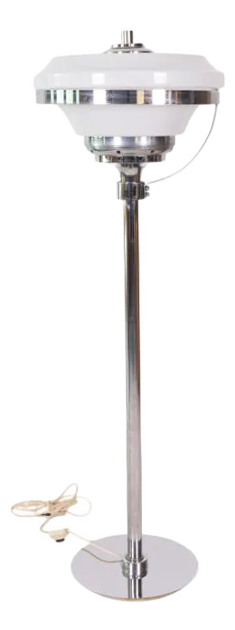 Vintage Space Age Floor Lamp in Chrome Metal and Opaline Glass, 1970s