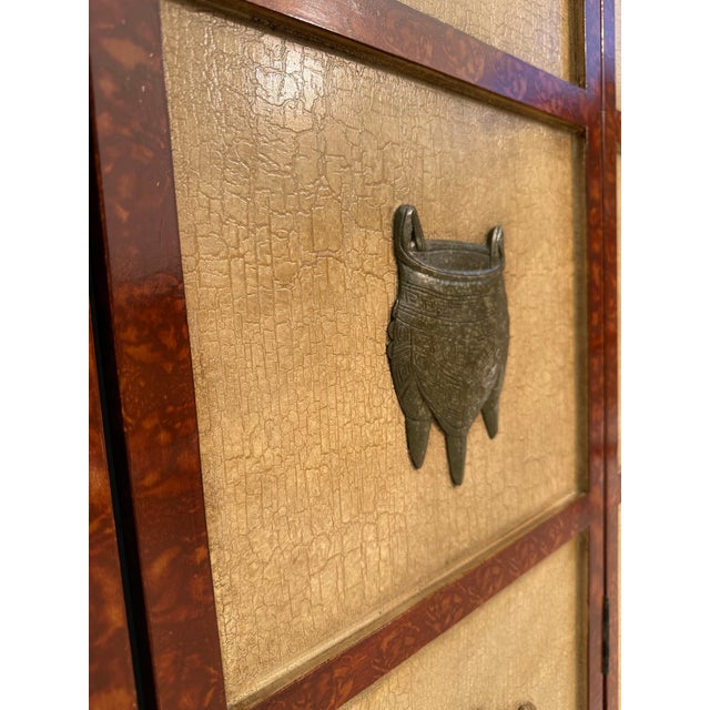 Tan 1970s Asian-Inspired Cast Stone Relief Vessel Motif Four-Panel Decorative Screen For Sale - Image 8 of 11