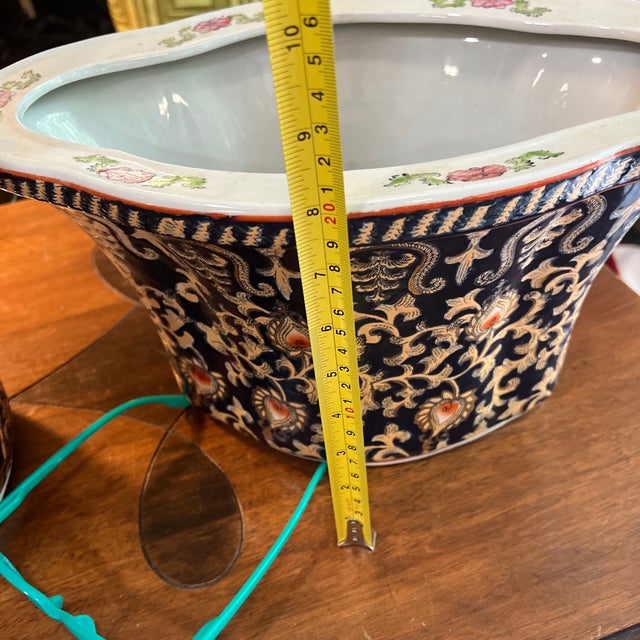 Blue 1970s Set of 2, Asian Inspired Peacock Design Umbrella Stand and Vase For Sale - Image 8 of 12