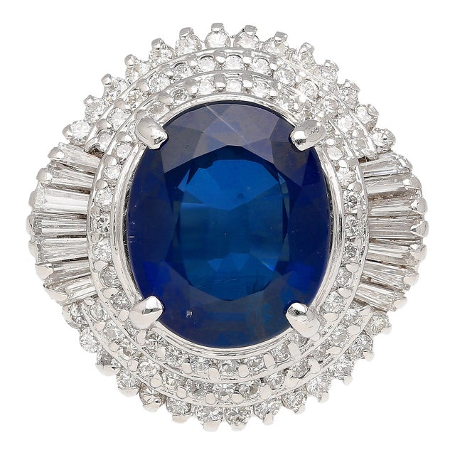 Gia Certified 6.75 Carat Oval Blue Sapphire and Diamond Ballerina Ring Size 7 For Sale
