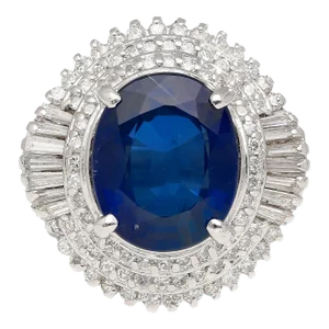 Gia Certified 6.75 Carat Oval Blue Sapphire and Diamond Ballerina Ring Size 7
