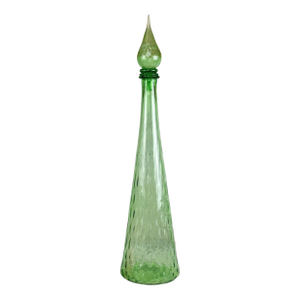 Mid 20th Century 24″ Italian Empoli Green Optic Art Glass Genie Bottle