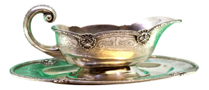 Silver Sauce Boat and Plate with Engravings