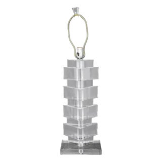 Karl Springer Style Triangular Clear Acrylic Lamp For Sale