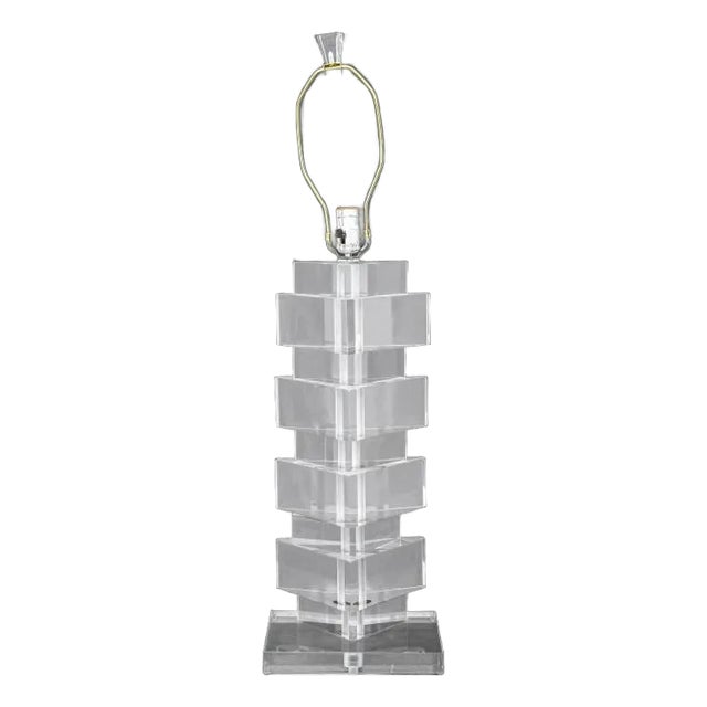 Karl Springer Style Triangular Clear Acrylic Lamp For Sale
