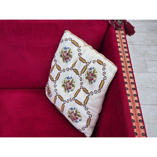 Red Vintage Danish Two-Seater Spanish Sofa in Furniture Velour, 1970s For Sale - Image 8 of 18
