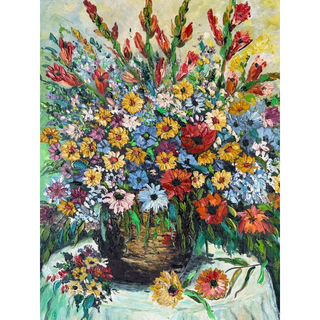 Vintage Impressionist Floral Still Life Oil Painting on Canvas - Unframed For Sale - Image 4 of 13