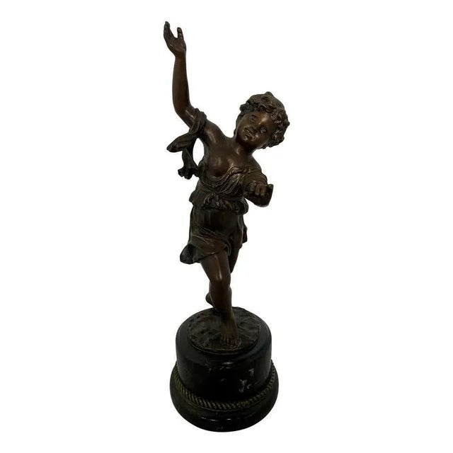Bronze Cherub Child on Marble Base, 20th-Century For Sale - Image 10 of 10
