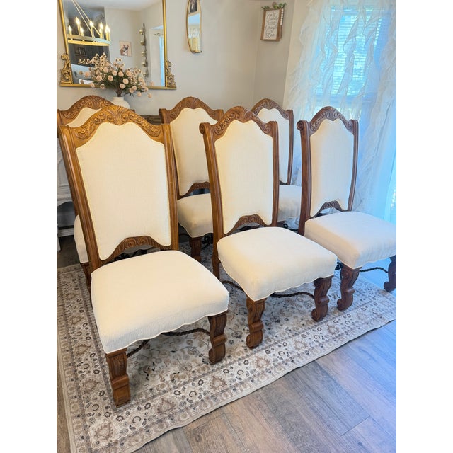 Set of 6 European Barley Twist Carved Upholstered Dining Chairs, Late 20th Century For Sale In Saint Louis - Image 6 of 12