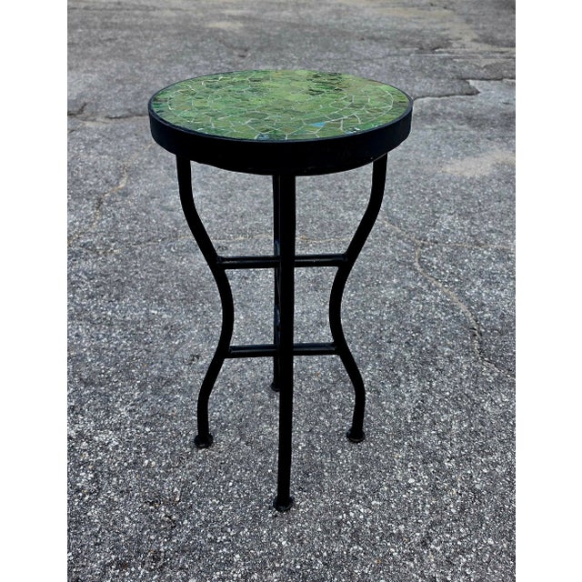 14" Mini Moroccan Mosaic Accent Table – Tamegroute Green Tile Top For Sale - Image 10 of 11