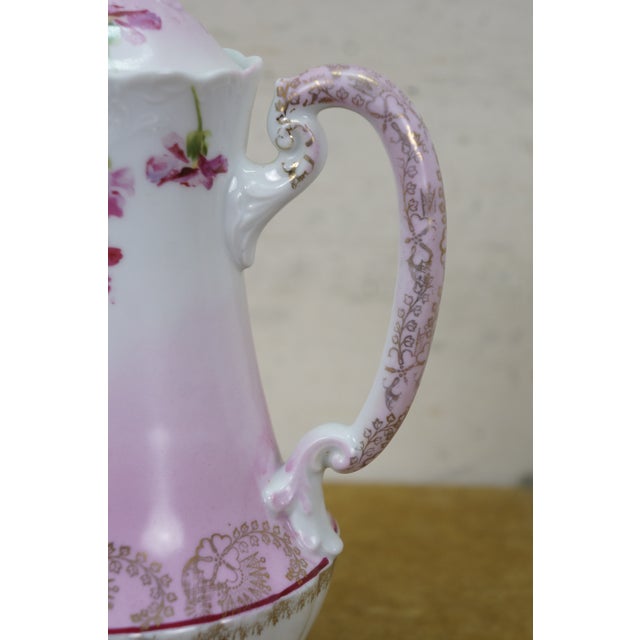 Ceramic Antique Imperial Austria Pink Floral Chocolate Pot Teapot Tea Coffee Pitcher 9" For Sale - Image 7 of 16