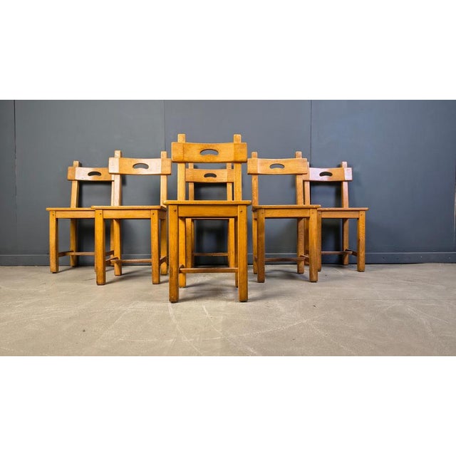 Vintage Brutalist Oak Chairs, 1960s, Set of 6 For Sale - Image 10 of 14