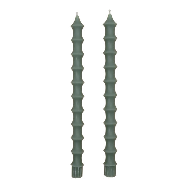 Bamboo Taper Candles in Jasper Green - a Pair For Sale