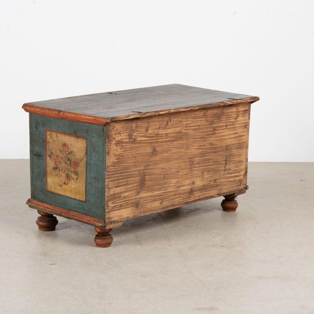1822 Original Hand-Painted Blue Pine Flat Top Trunk For Sale - Image 13 of 13