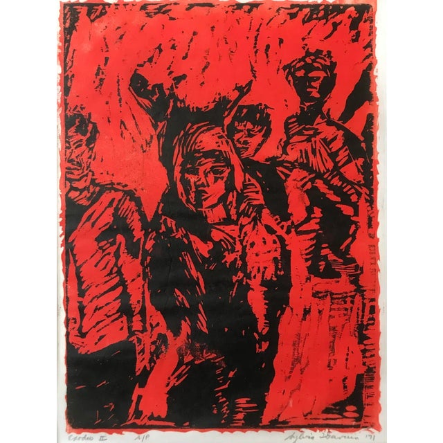 Figurative Vintage Expressionist Wood Block Print "Exodus by Sylvia T. Gavurin 1971 Artist Proof For Sale - Image 3 of 8