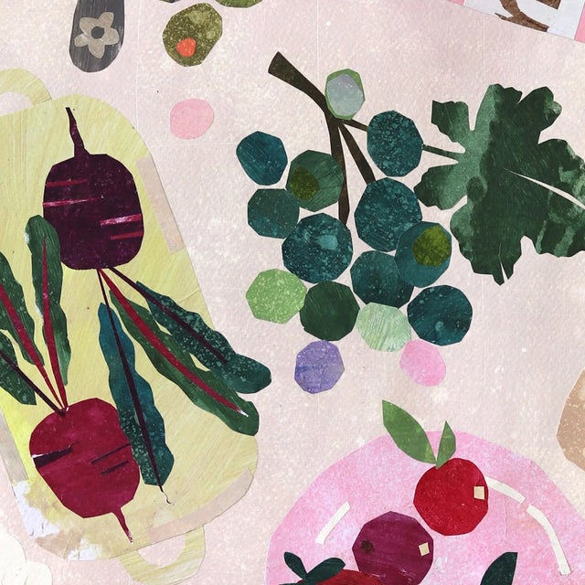 Cherry and Beetroot - Playful Food Still Life Collage Original Artwork by Maria C Bernhardsson For Sale In Los Angeles - Image 6 of 7