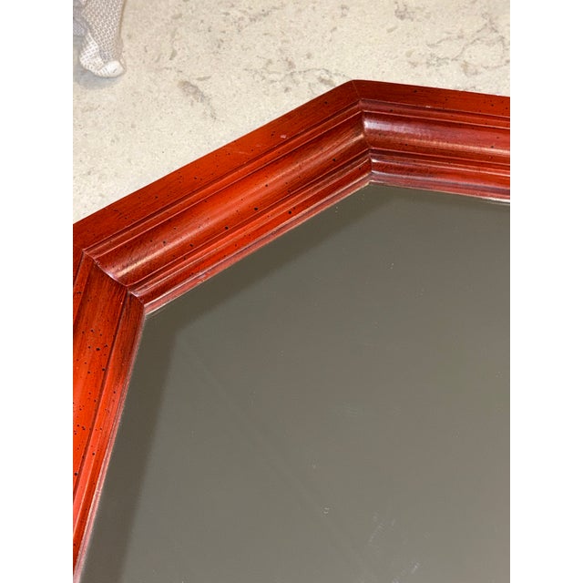 Colonial Revival Vintage Tell City Chair Co. Octagonal Wall Mirror in Antique Red Finish For Sale - Image 4 of 4