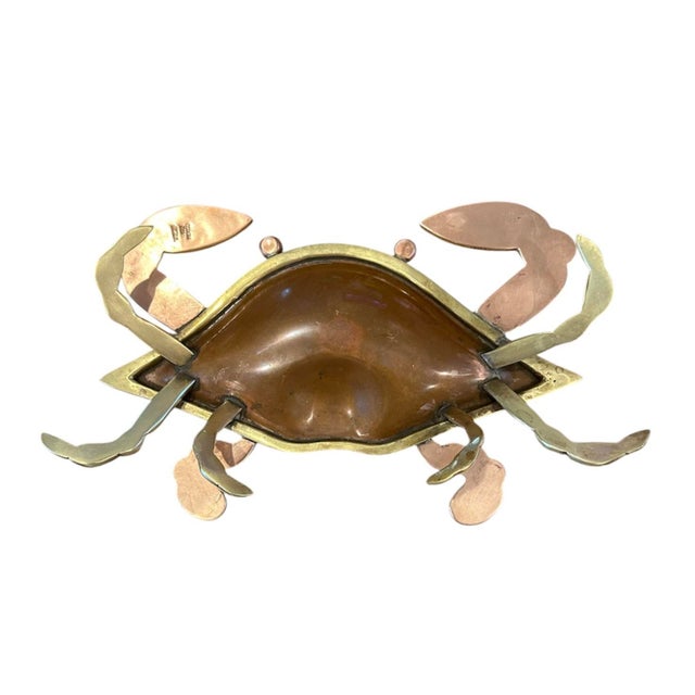 Mid 20th Century Vintage, Mid Century Los Castillo Style Brass, Copper & Abalone Crab Trinket Dish / Vide Poche / Catchall For Sale - Image 5 of 7