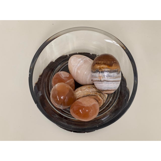 Carved Lotus Base Glass Bowl + Stone Sphere Set For Sale - Image 4 of 12