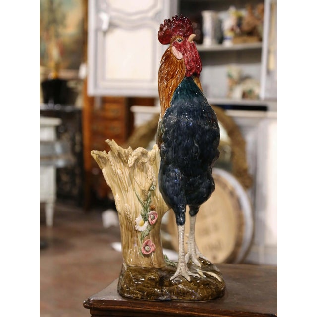Add the charm of the French countryside to your home with this large, colorful and rare ceramic rooster sculpture. Crafted...
