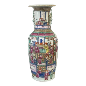 Chinoiserie Famille Rose Enamel Vase W/Figures 24" H