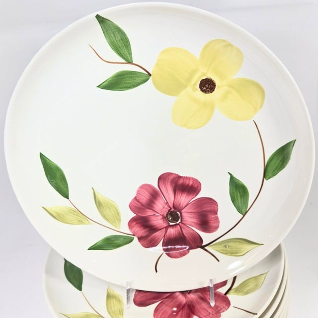 Ceramic Mid-Century Pink and Yellow Dogwood Plates- Set of Eight For Sale - Image 7 of 15