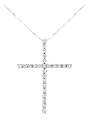 .925 Sterling Silver 2 1/2 cttw Diamond Cross Pendant Necklace (H-I, I2-I3)