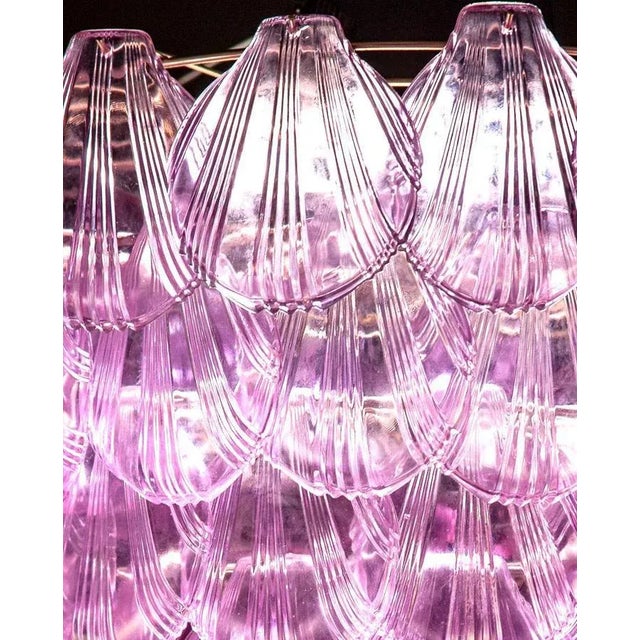 Fabulous three-tier Italian Murano glass chandelier with a cascade of pink or purple shells giving an extraordinary light...