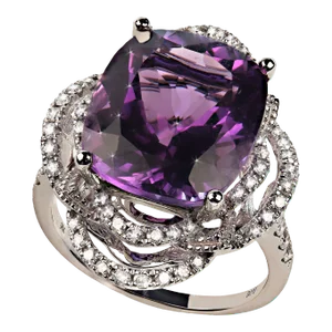Cocktail Ring of Sparkling Amethyst and Diamonds Size 6.5