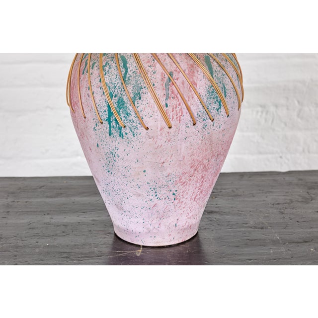 Pink Hand-Crafted American Artists Collection Pink Pastel Vase with Weaving For Sale - Image 8 of 12
