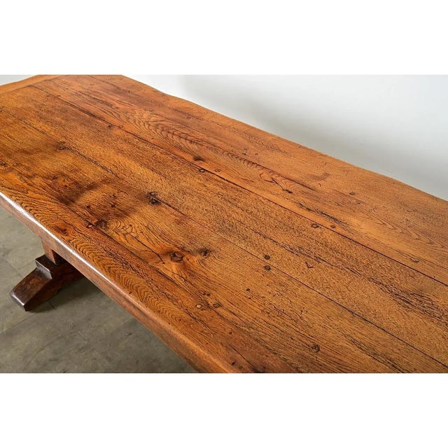 French 19th Century Solid Oak Trestle Table For Sale - Image 11 of 12