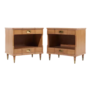 John Widdicomb Mid Century Walnut and Brass Nightstands - Pair