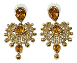 Mughal Style Gold-Plated and Rhinestone Earrings from Christian Dior, Early 1990s, Set of 2