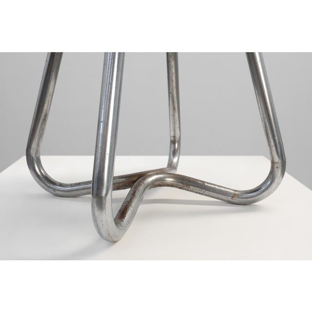 Bauhaus Modernist Stool with Chrome Tubular Frame and Leather Seat, Germany , 1920s For Sale - Image 4 of 11