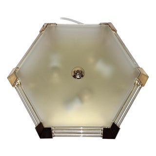 Vintage Flat Ceiling Lamp with Gold-Colored Metal Housing, Flanking Glass Rods and Frosted Glass Pane by Honsel, 1990s For Sale