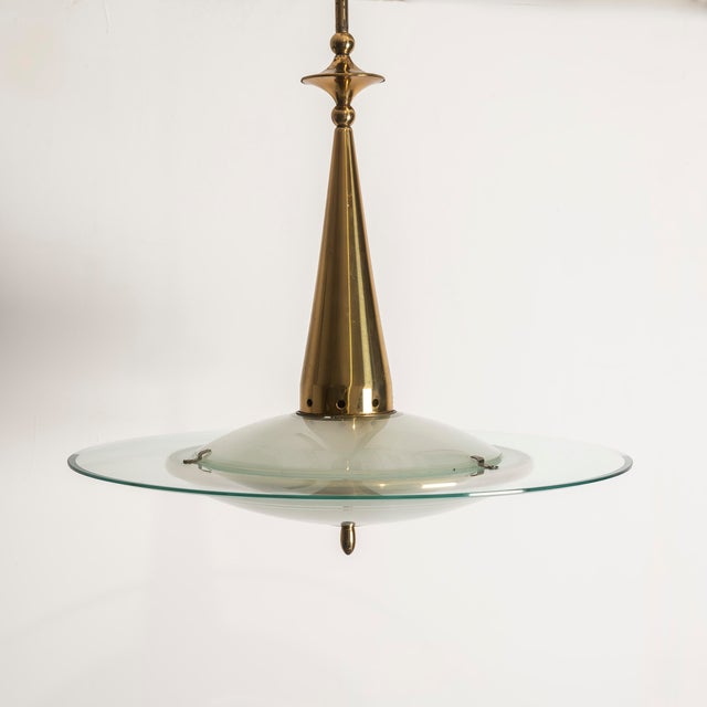 Metal Brass and Crystal Pendant Lamp attributed to Pietro Chiesa for Fontana Arte, 1940s For Sale - Image 7 of 12