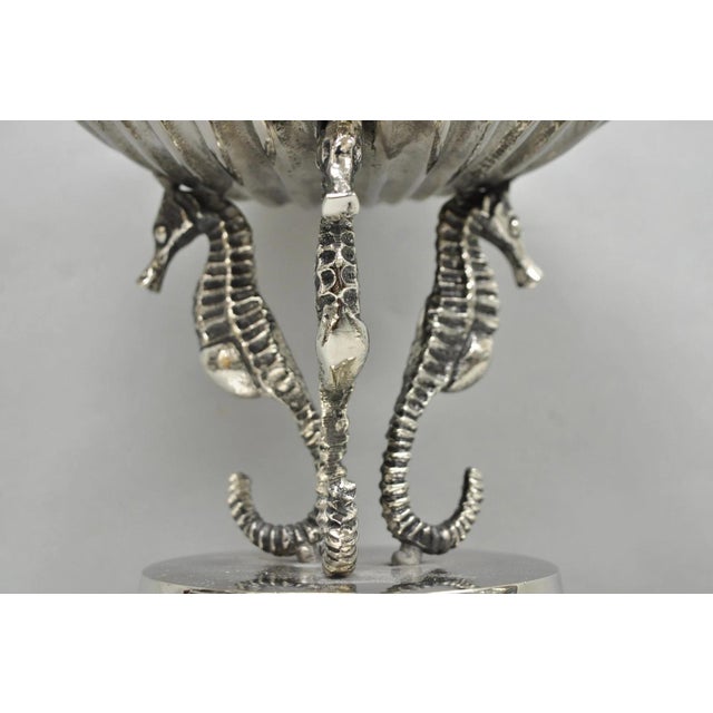 Early 21st Century Contemporary Decorative Nautical Silver Plated Seahorse Clamshell Pedestal Compote Candy Dish For Sale - Image 5 of 13