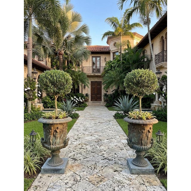1980s A Pair of Grand Scale Neoclassical Bronze Garden Urns For Sale In West Palm - Image 6 of 12