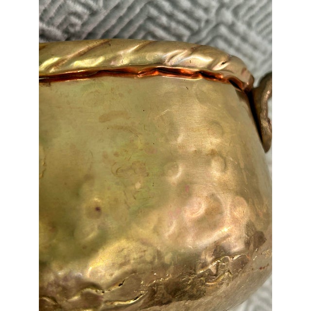 Metal Vintage Hammered Brass Cachepot Planter With Paw Feet and Decorative Handles For Sale - Image 7 of 11