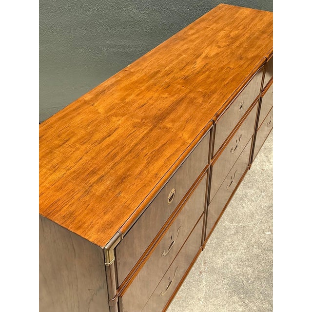 Mid-Century Modern Vintage Drexel Wood and Brass Campaign Dresser For Sale - Image 3 of 13