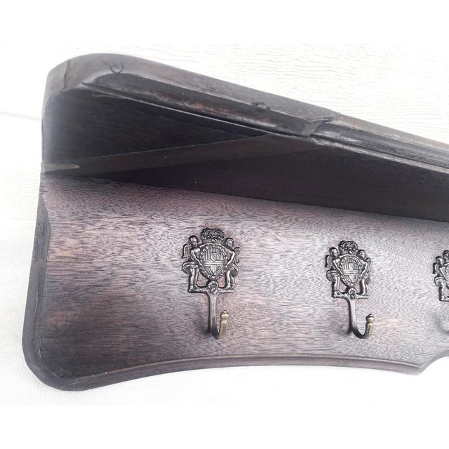 Stylish Wooden Shelf with Hooks in Oak, 1970s For Sale - Image 9 of 13