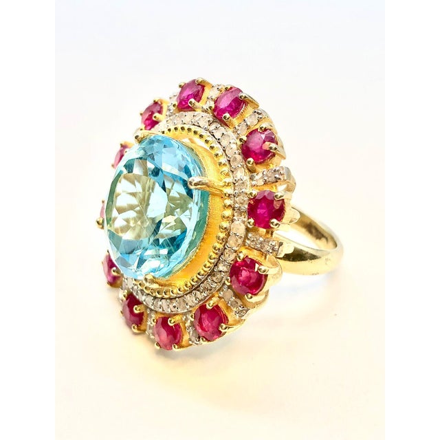 Bochic "Orient" Vintage African Ruby, Topaz & Diamond Ring Set In 18K Gold & Silver For Sale - Image 4 of 18