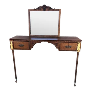 1900s Edwardian Clawfoot Oak Wall Mount Vanity With Mirror
