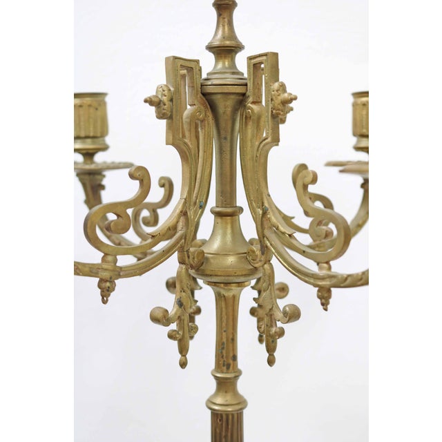 Large Antique Neoclassical Standing Candleholder in Brass and Marble, 1900s For Sale - Image 6 of 7